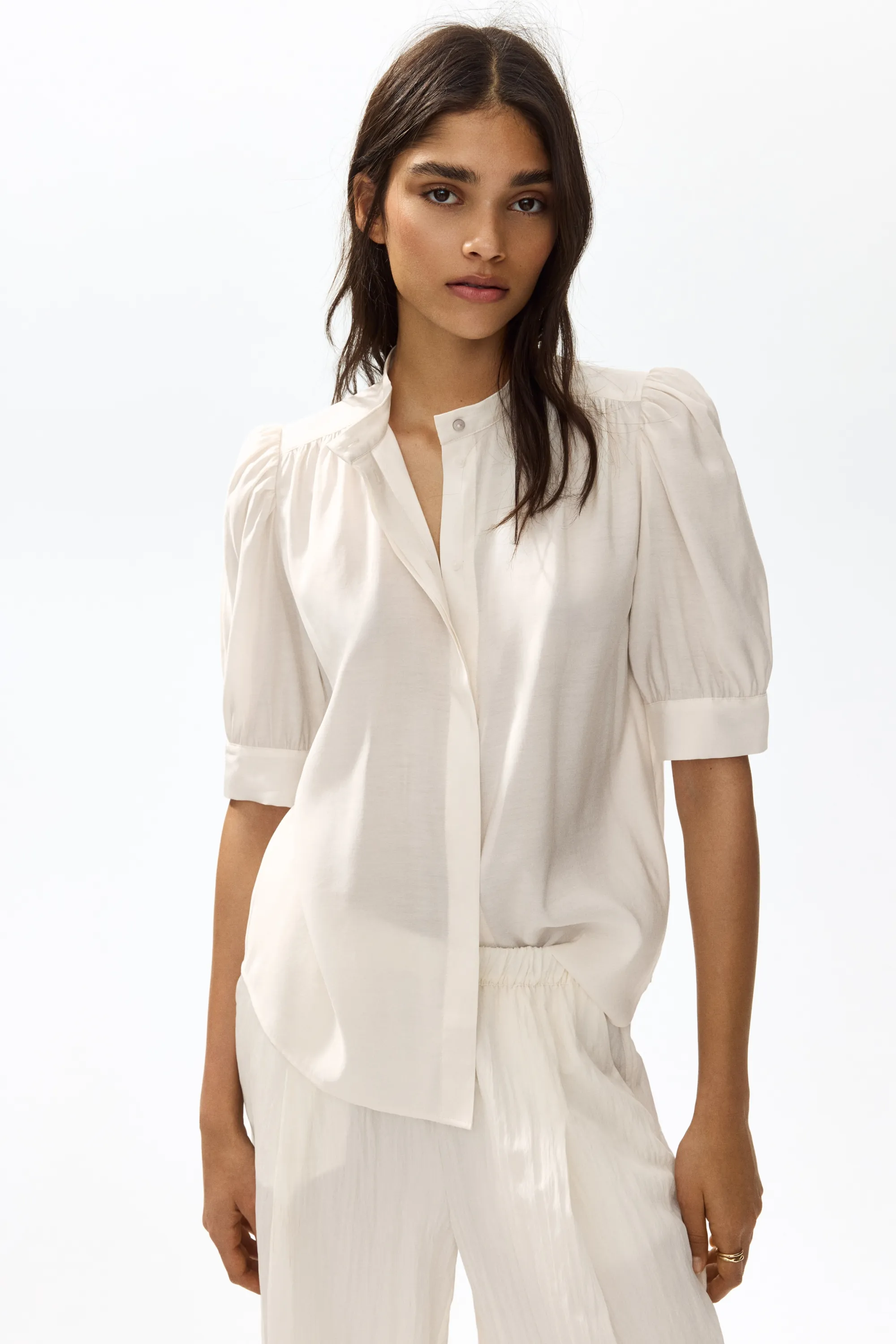 Blouse à manches bouffantes - Beige clair