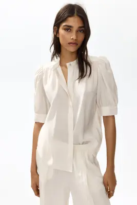 Blouse à manches bouffantes - Beige clair — photo 1