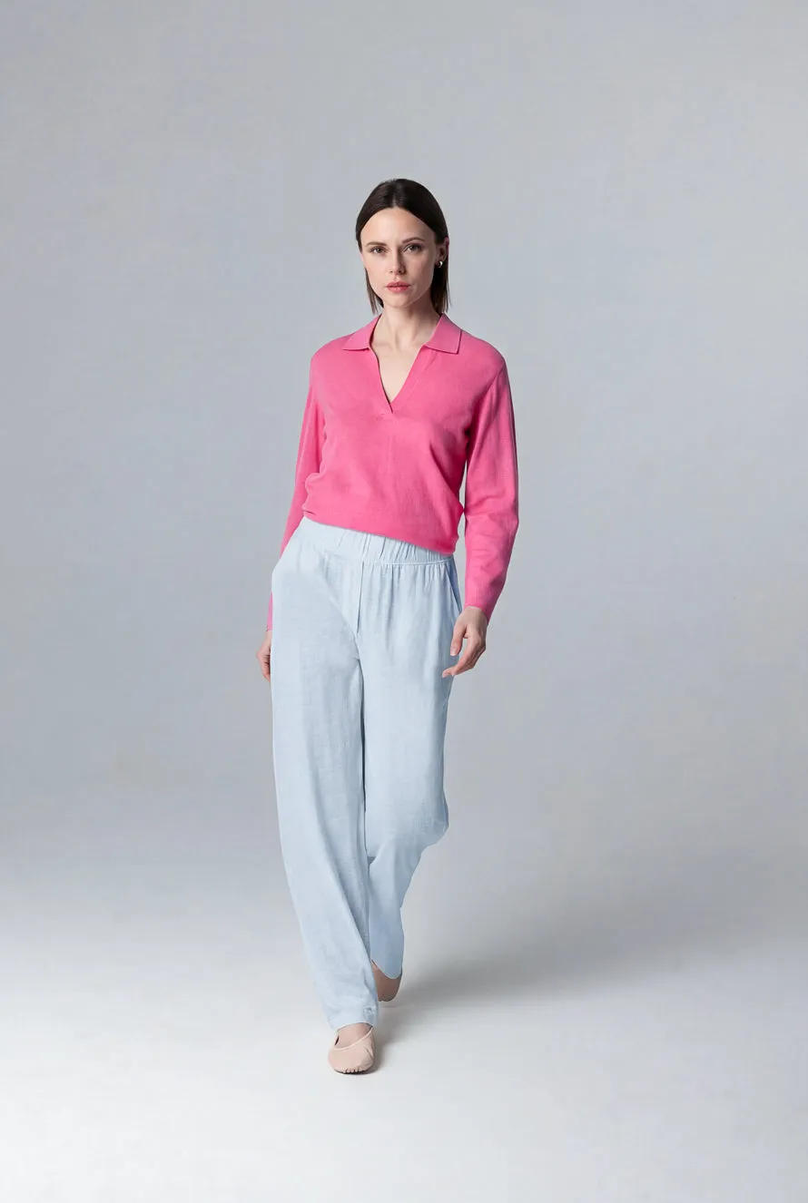 Pantalon Bleu Clair en Lin / Elasthanne