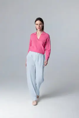 Pantalon Bleu Clair en Lin / Elasthanne