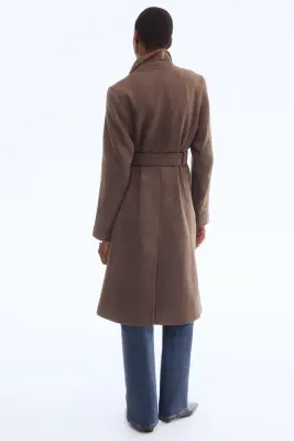 Manteau avec ceinture à nouer - Marron foncé chiné — photo 4