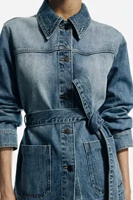 Tie-belt denim jacket - Bleu denim — photo 2