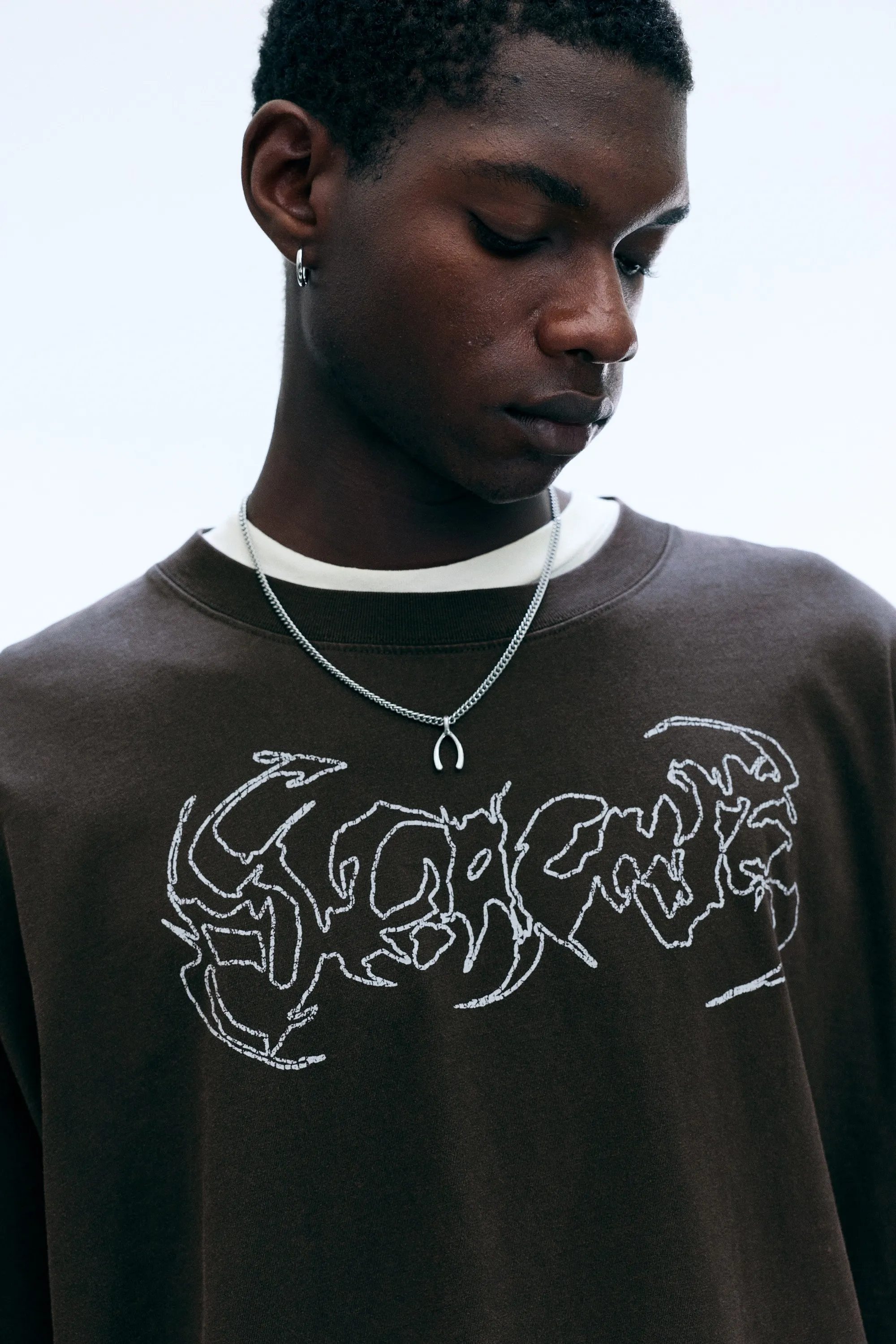 T-shirt graphique oversize manches longues - Marron foncé