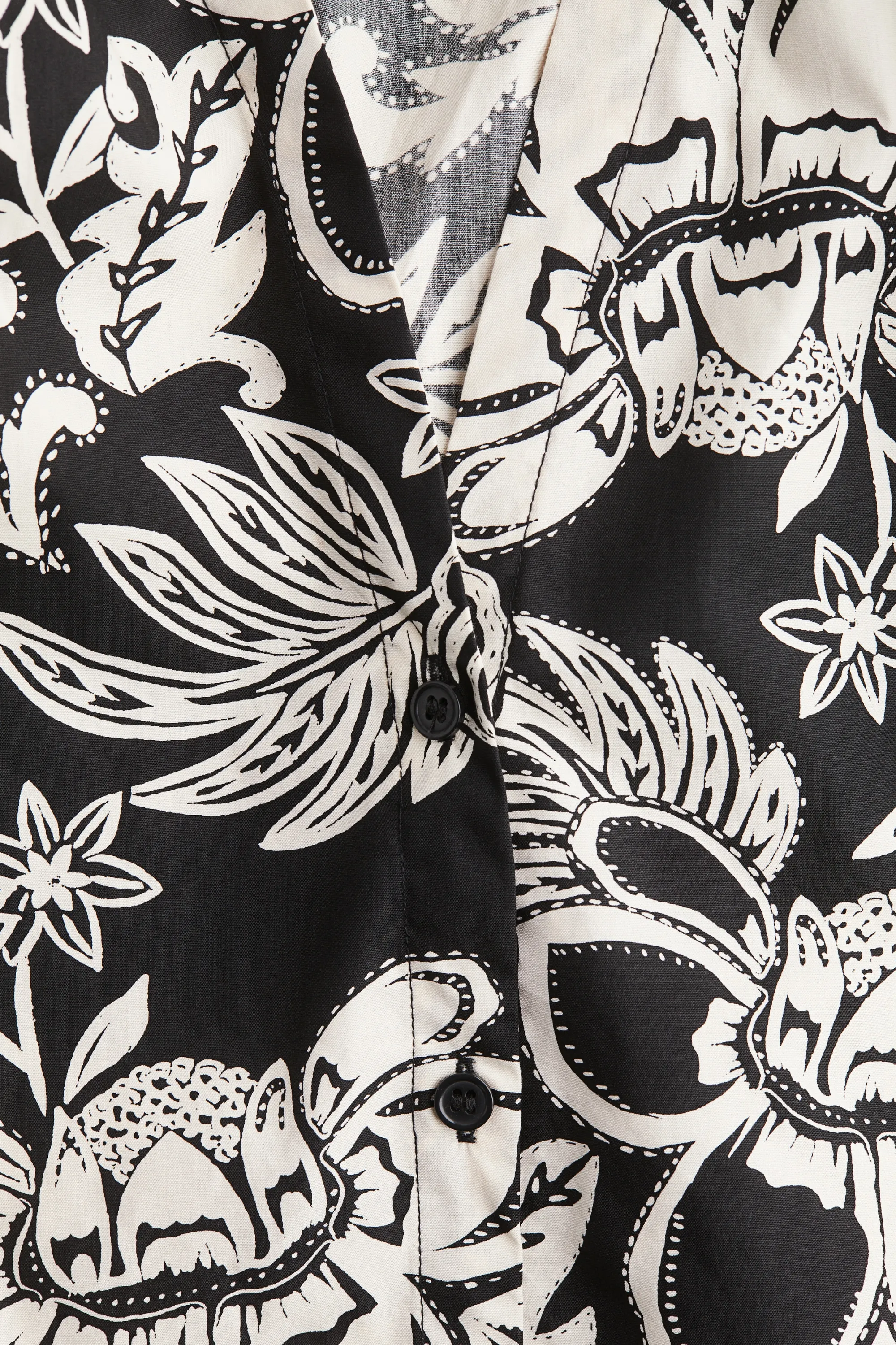 Blouse en popeline avec manches ballon - Noir/fleuri