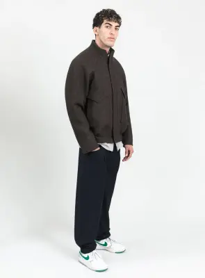 Bomber Jacket with Origami Collar in Chocolate 100% Italian Wool