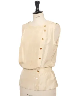 Top en soie blanc crème bouton bijoux doré Prix boutique 3200€ Taille XS — photo 3