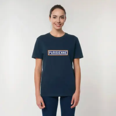 T-SHIRT COTON BIO BRODÉ - PARISIENNE - NAVY — photo 3