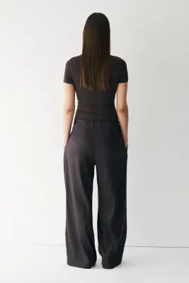 Pantalon chic Easy-care en lin mélangé - Marron foncé — photo 3