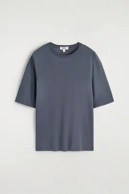 T-SHIRT EN SOIE FLUIDE - Bleu acier — photo 4