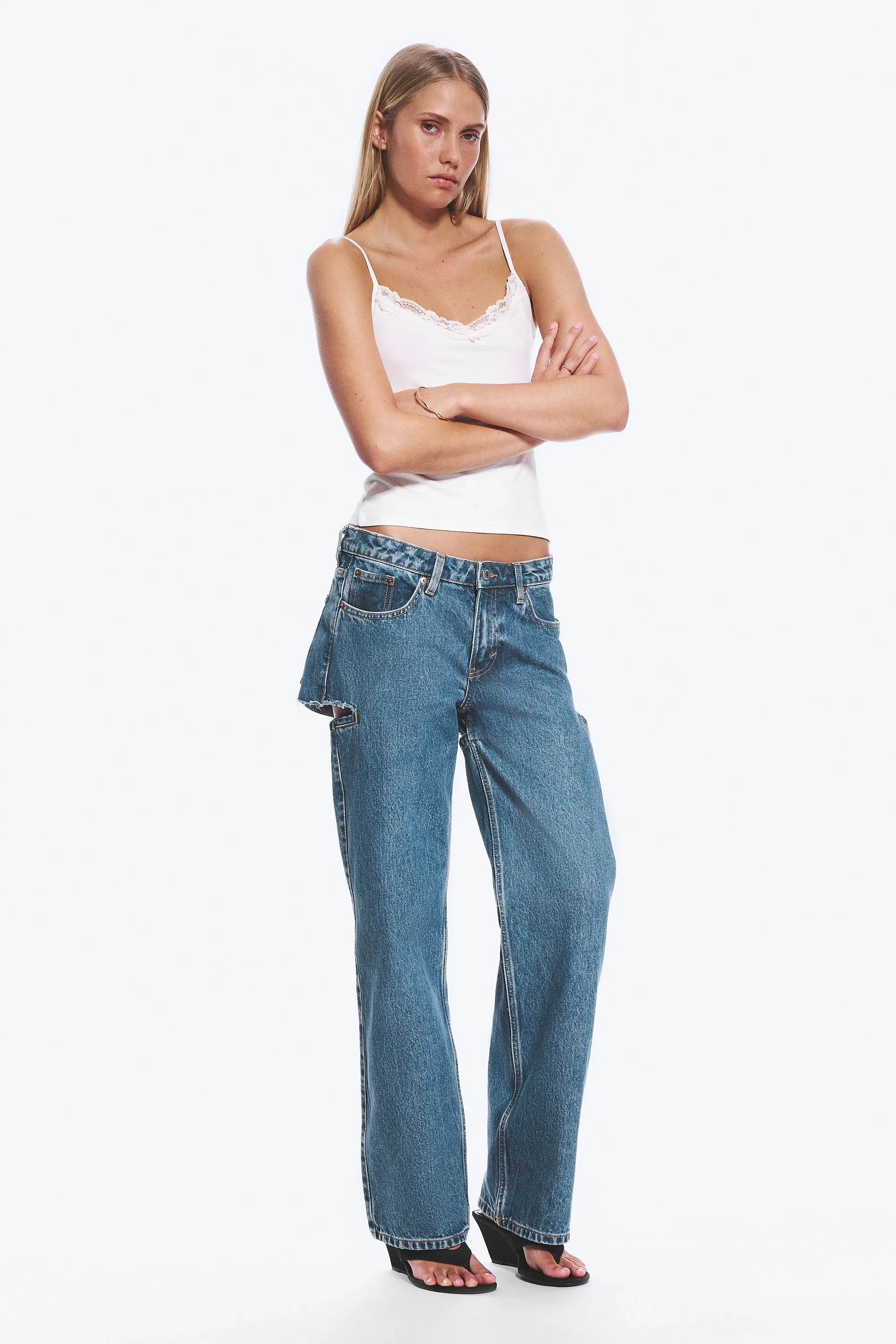 Jean jambe large taille basse Imoo Cut - Bleu moyen