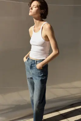 Mom Slim Fit High Waist Ankle Jeans - Bleu denim foncé — photo 3