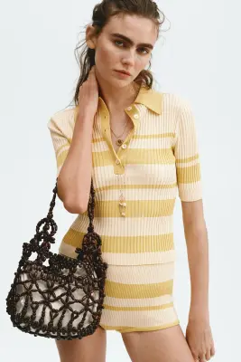 Polo en maille côtelée - Jaune clair/rayé — photo 2