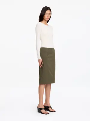 Jupe extensible en coton mélangé - Vert kaki — photo 2