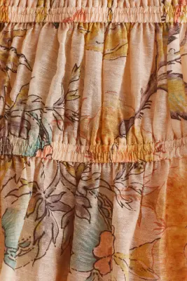 Jupe évasée avec détail smocké - Beige/fleuri — photo 4