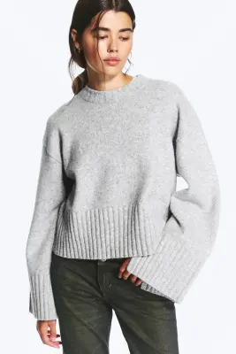 Pull oversize en maille - Gris chiné — photo 1