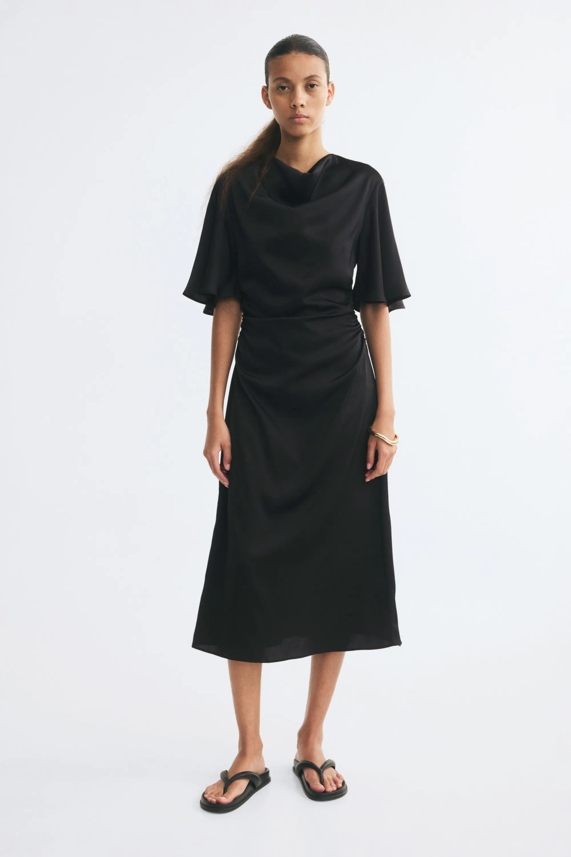Robe en satin à effet drapé - Noir