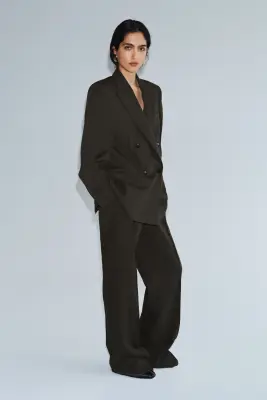 Blazer en laine à fermeture croisée - Taupe foncé — photo 4