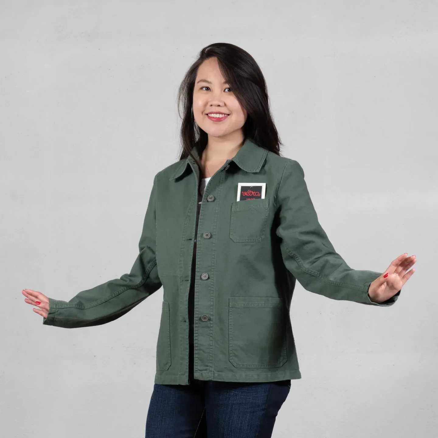 Veste de travail en croisé coton bio 1G/4F - Vert Jade