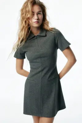 Robe en jersey avec col - Gris chiné/rayures tennis — photo 1
