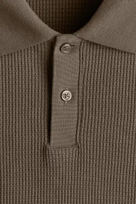 Polo Slim Fit en maille gaufrée - Taupe foncé — photo 4