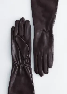 Gants longs en cuir - Marron foncé — photo 1