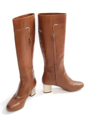 Bottes hauteur genoux en cuir marron cognac à petit talon Prix boutique750€ Taille 37 — photo 5