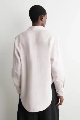 CHEMISE EN LIN À COL BOUTONNÉ - ROSE CLAIR — photo 1