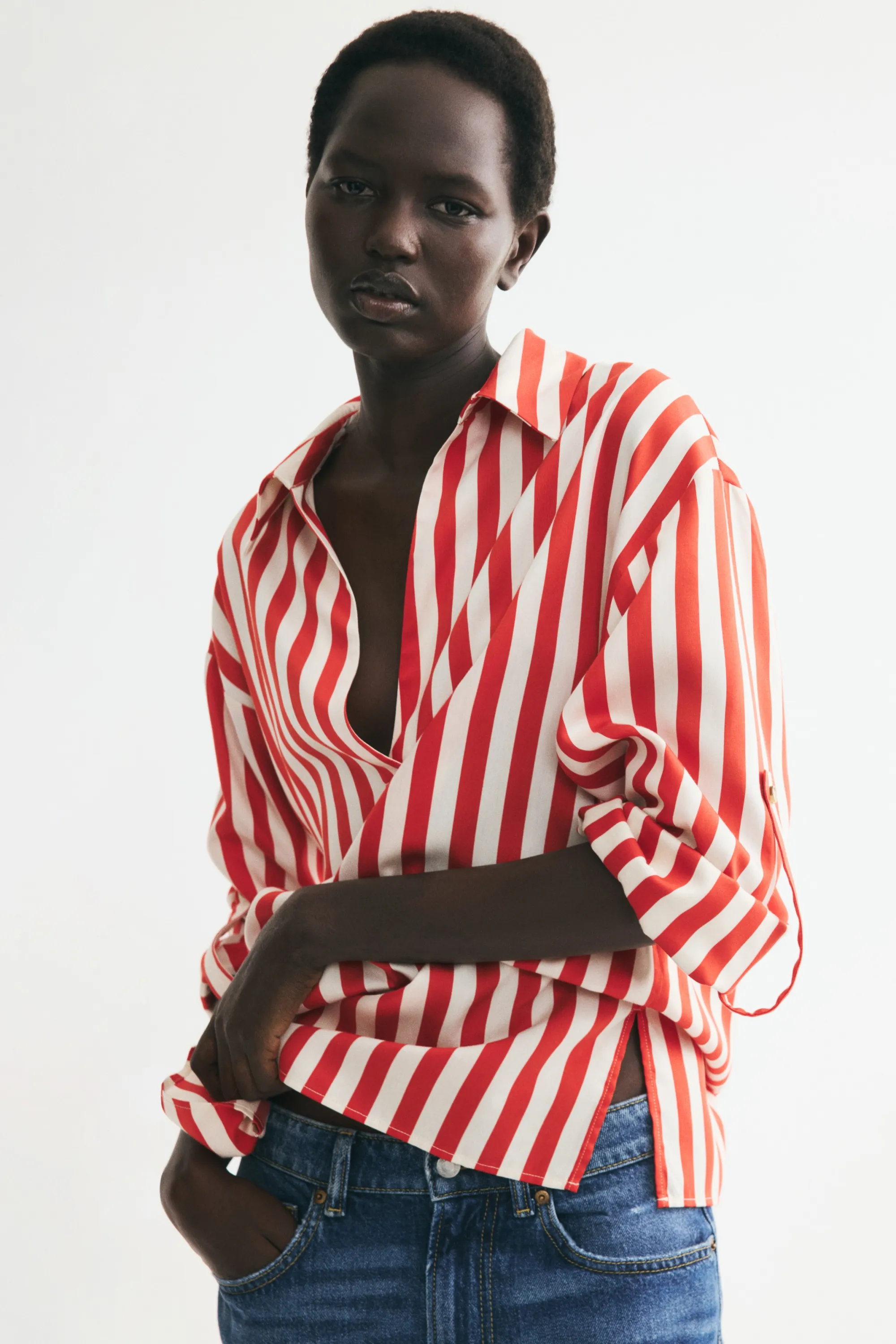 Chemise popover oversize - Rouge/rayé