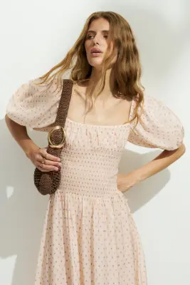 Robe à taille smockée - Beige clair/fleuri — photo 2