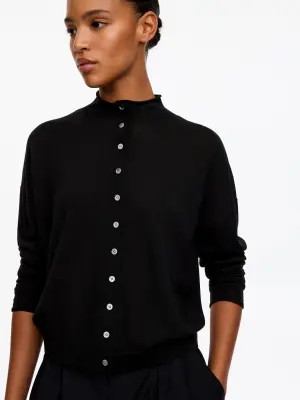 Cardigan à col montant en laine mélangée - Noir — photo 3