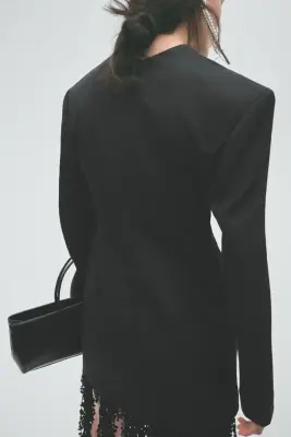 Robe à épaulettes en laine mélangée - Noir — photo 3