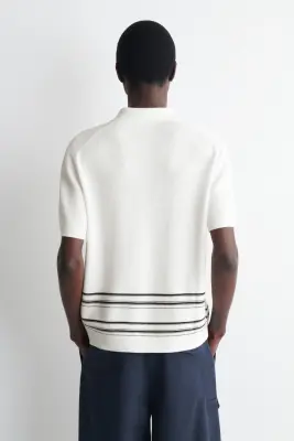 POLO RAYÉ EN MAILLE DE COTON ET LIN - CRÈME / RAYURES — photo 4