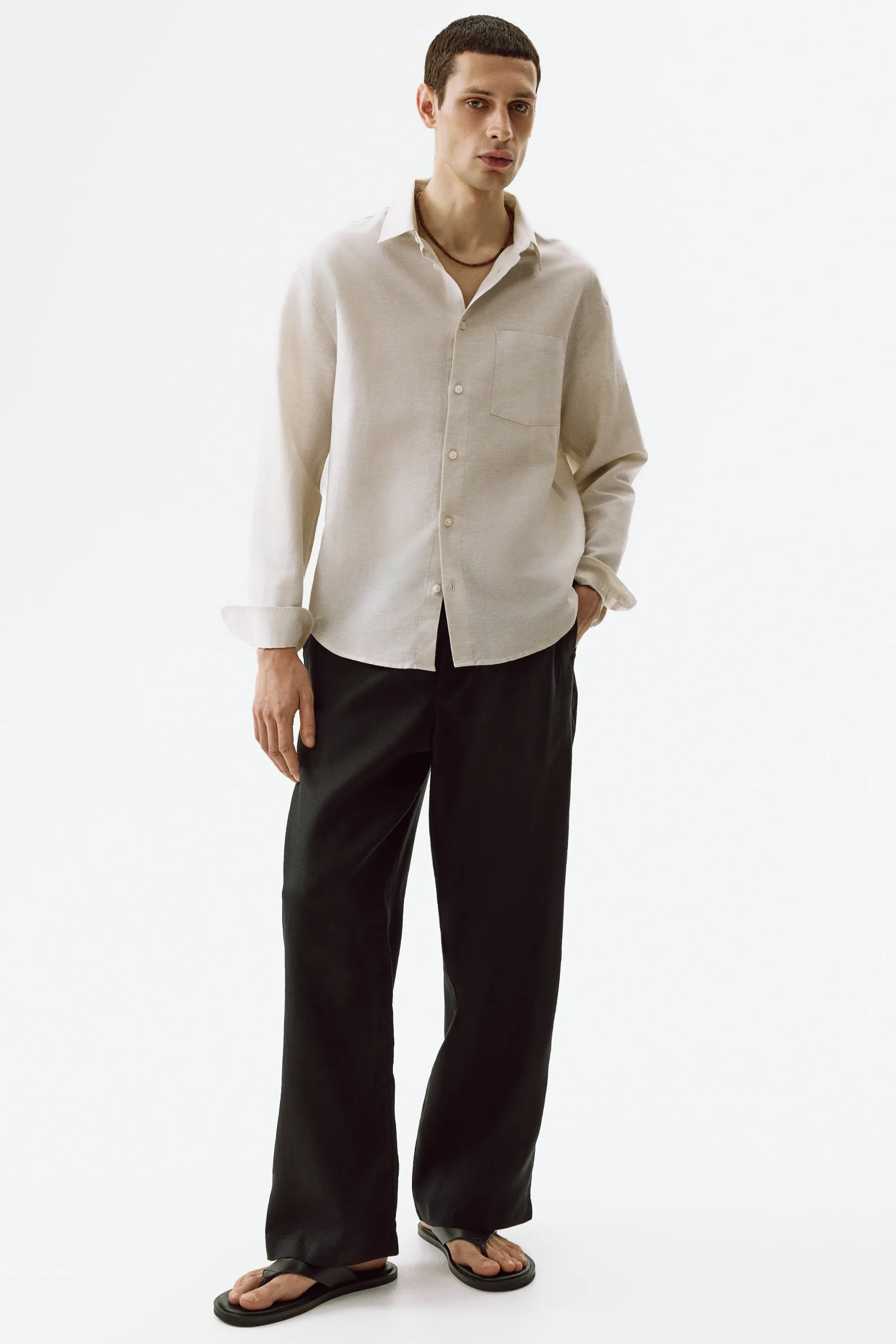 Chemise Relaxed Fit en lin mélangé - Beige clair