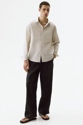 Chemise Relaxed Fit en lin mélangé - Beige clair — photo 1