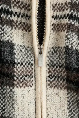 Veste en maille jacquard - Beige clair/carreaux — photo 4