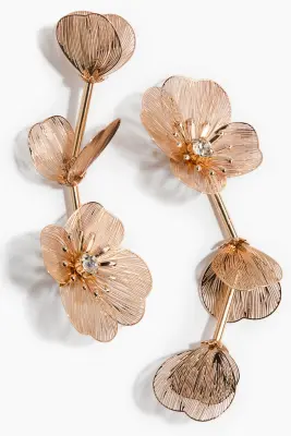 Boucles d'oreilles fleurs avec pendentifs - Doré — photo 2
