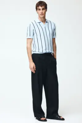 Polo Regular Fit en coton - Bleu clair/rayé — photo 2