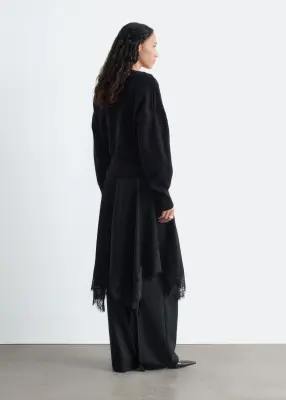 Pull à col en V côtelé en laine et en coton - Noir — photo 5