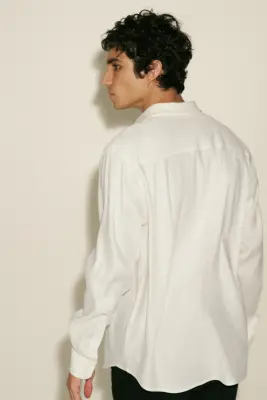 Chemise Easy-care Regular Fit en lin mélangé - Blanc — photo 3