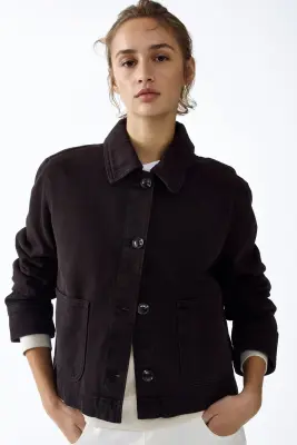 Veste-chemise en twill de coton - Marron foncé — photo 2