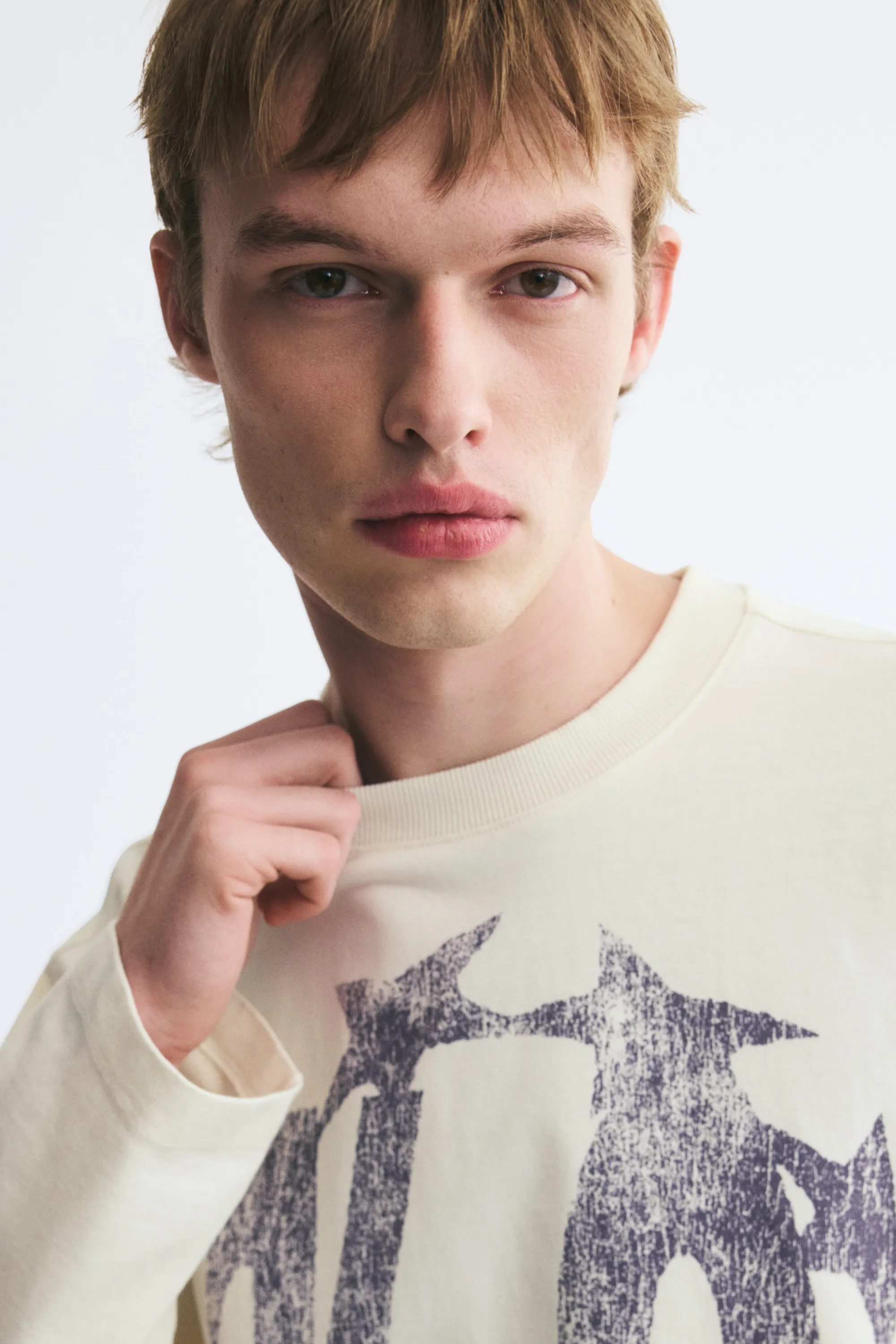 T-shirt Relaxed Fit à manches longues - Crème/K.O