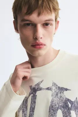 T-shirt Relaxed Fit à manches longues - Crème/K.O — photo 1