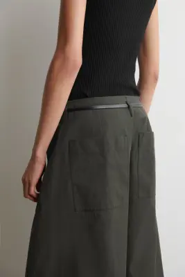 PANTALON BARREL À PLIS EN COTON - VERT FONCÉ — photo 2