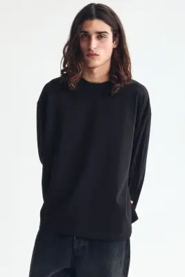 T-shirt à manches longues Oversized Fit en jersey - Noir — photo 1