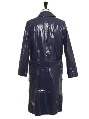Manteau long imperméable en vinyl bleu marine et fleurs de camélias Prix boutique 8500€ Taille 36/38 — photo 5