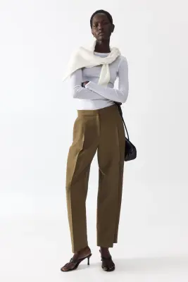 Pantalon en twill avec jambes barrel - Vert kaki — photo 1
