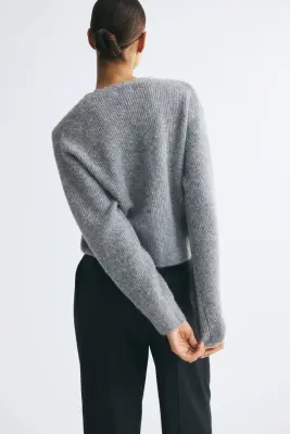 Gilet en maille côtelée avec encolure en V - Gris chiné — photo 3