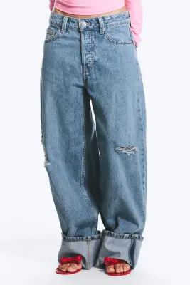 Jean baggy ample taille basse Peggy - Lake Worn - Bleu denim moyen — photo 3