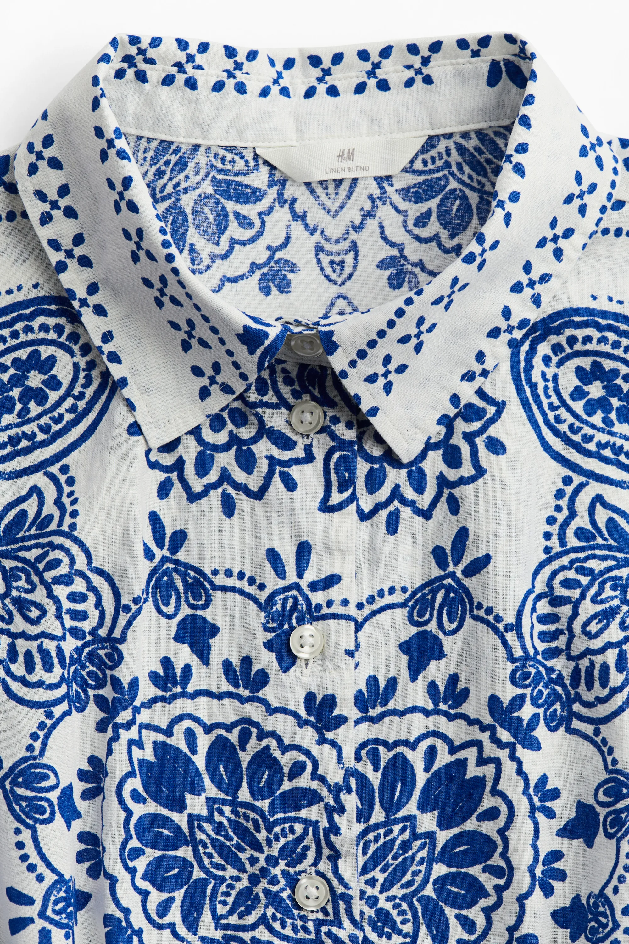 Robe chemise en lin mélangé - Blanc/motif cachemire