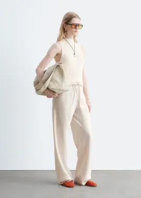 Pantalon en satin à enfiler - Beige — photo 3